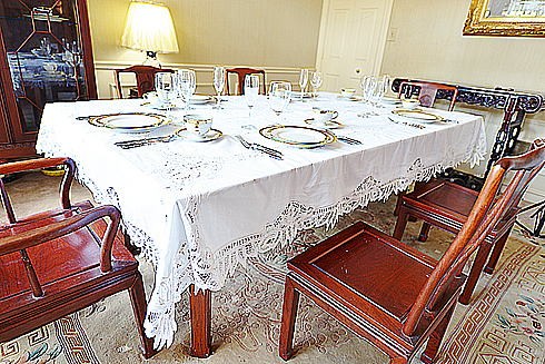 Battenburg Lace Tablecloth.65" X 116". With 12 napkins. White